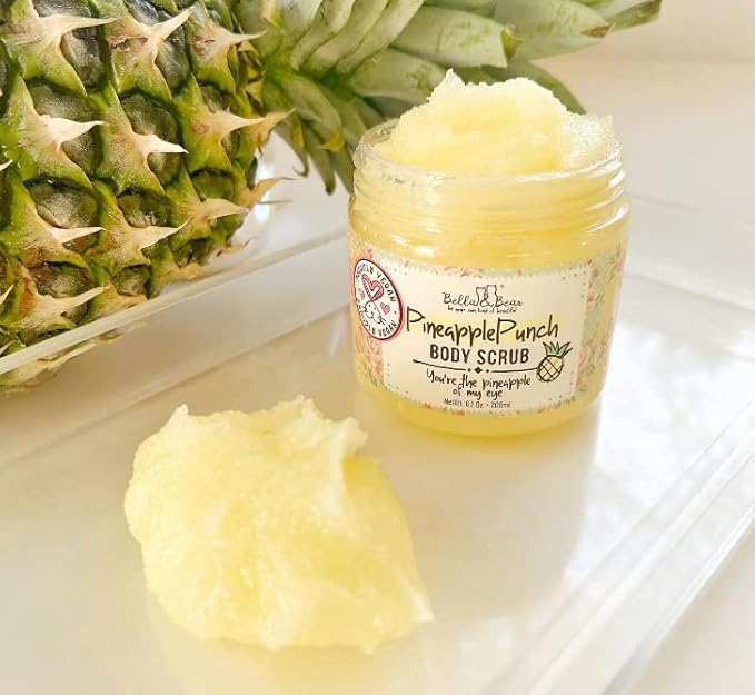 Bella & Bear Pineapple Body Scrub Exfoliator – Vegan Sugar Scrub for Smooth Skin, Fresh Pineapple Scent (6.7oz)