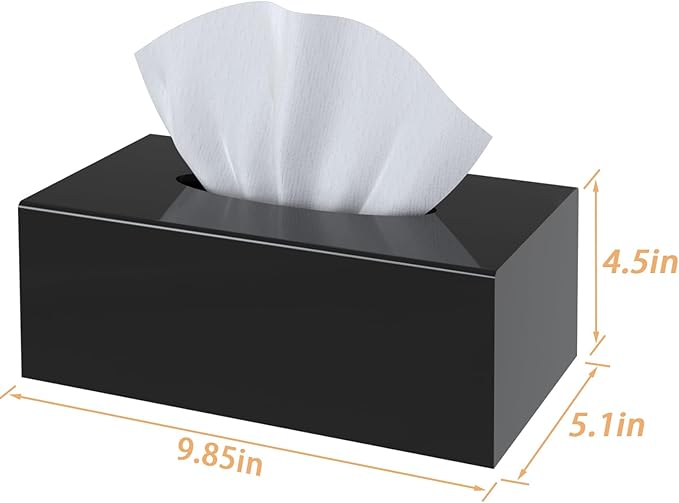SILUT Acrylic Tissue Box Cover, Tissue Box Cover Rectangle, Modern Tissue Box Holder, Facial Tissue Cover for Bathroom, Kitchen Office - Shiny Black