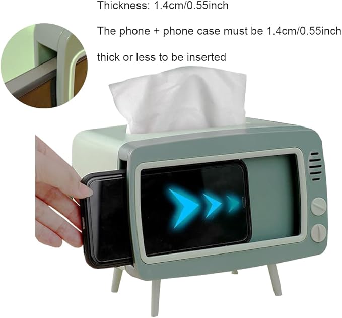 Fun Cute TV Tissue Box Holder,Multi Functional Square Tissue Box Cell Phone Holder for All Smartphone Toilet Paper Napkin Box Desktop Decoration for Room Bathroom Kitchen Dining (Pink)
