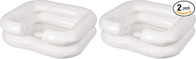 DMI Portable Inflatable Shampoo Bowl for Bedside and in Bed Hair Washing, Hair Cuts and Hair Coloring for The Elderly, Disabled, Bedridden and Handicapped, White (Pack of 2)