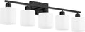 Bathroom Black Lighting Fixtures Over Mirror, Anti-Rust 5-Light Bathroom Vanity Lights,Milky White Glass Shades