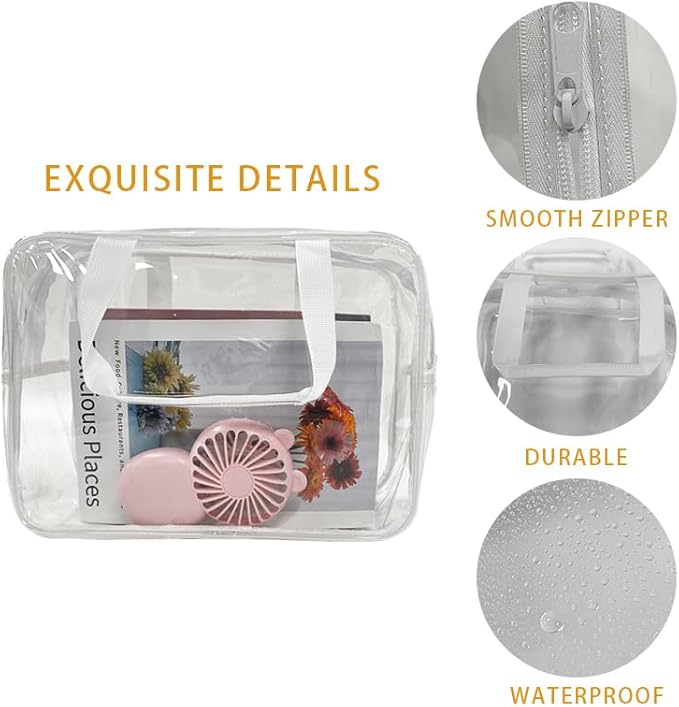 Large Clear Transparent Gift Pouch Wash Travel Makeup Cosmetic Bag with Handle for Travel Bathroom Toiletry Organizer (Clear)