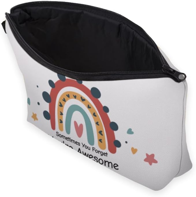 Deanfun Small Makeup Case - Cute and Waterproof Cosmetic Bag for Women(Rainbow, Sometimes You Forget That You'Re Awesome, So This Is Your Reminder D5-56372)