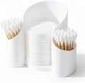 White 3-Compartment Vanity Organizer & Cotton Swab Holder - Small Minimalist Plastic Box for Jewelry, Floss Picks & Hair Accessories - Open Front Countertop Display