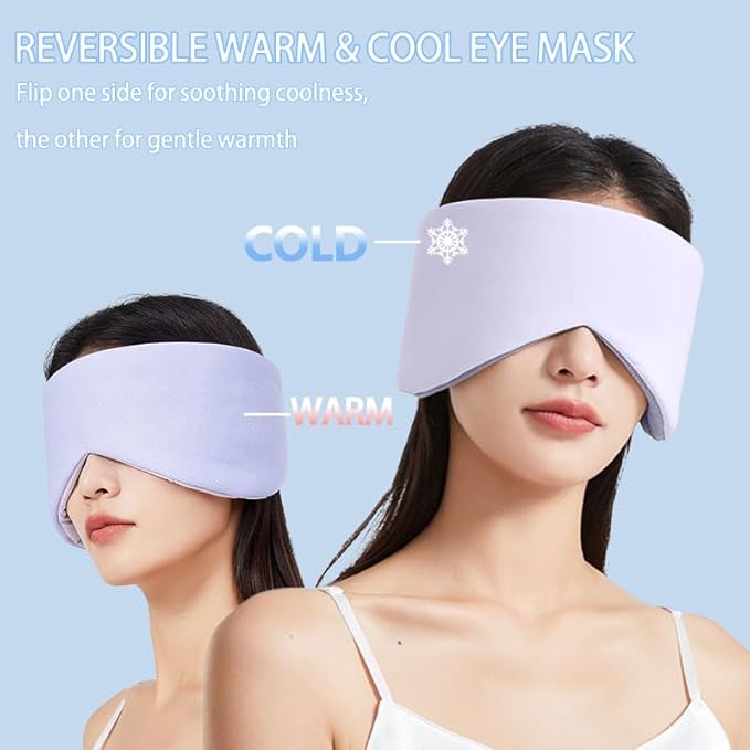 Reversible Warm & Cool Sleep Mask Wrap-Around Blackout Eye Masks for Side Sleepers Adjustable Unisex Eye Cover for Travel Office & Rest Purple