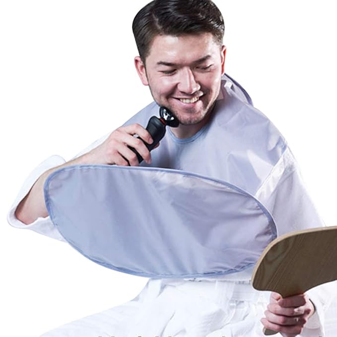 ProMindFun Upgrade Men Beard Shaving Aprons Cape Beard Trimming Bib Waterproof & Non-Stick Hair Catcher (Grey)