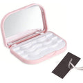 Cosmetic Case Empty Eyelashes Storage Case with Makeup Mirror Holder Box Fake Eyelash Packing Travel Storage Case Eyelashes Bag(Light Pink)