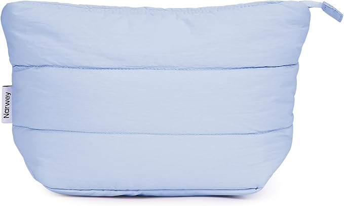 Narwey Travel Makeup Bag for Women Girl, Puffer Makeup Up Organizer Bag Cosmetic Bag, Puffy Cute Makeup Pouch Purse, Travel Toiletry Bag (Blue)