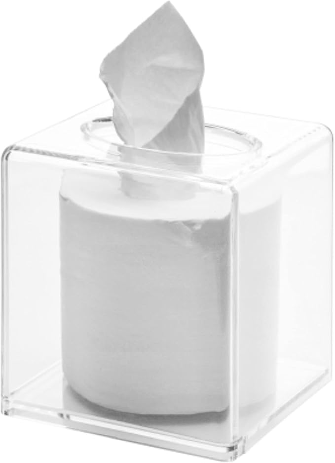 Clear Roll Tissue Box Holder with Cover Facial Tissue Dispenser Box Case for Countertop,Clear Plastic Dryer Sheet Container Napkin Organizer for Bathroom Kitchen Home,Square