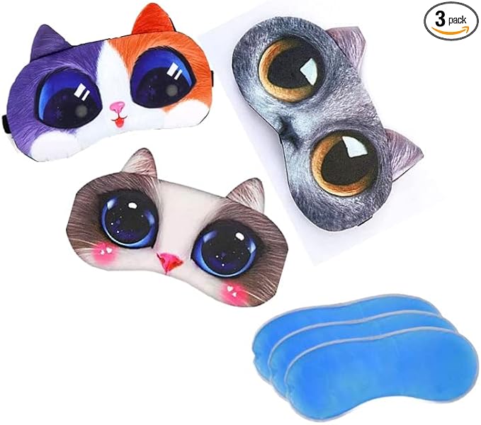 BE 3 Pack Dog Cat Sleep Mask, Cute Funny Blindfold Eye Cover Kids Women Men Gift (Cats)