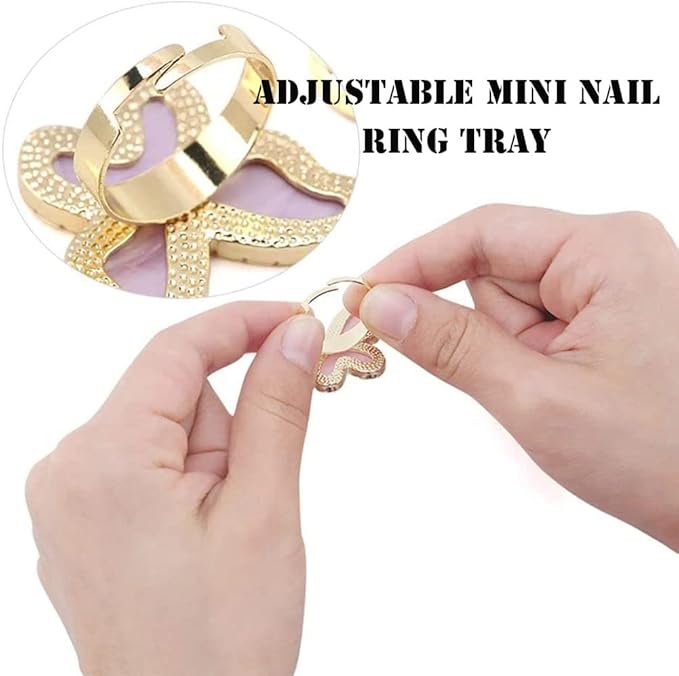 AKOAK Adjustable Mini Nail Ring Tray, Resin Nail Art Gel Makeup Plate Palette, Ring Gel Polishing Mixing Tray DIY Color Plate Nail Art Polishing Paint Plate (Butterfly, 2Pcs)