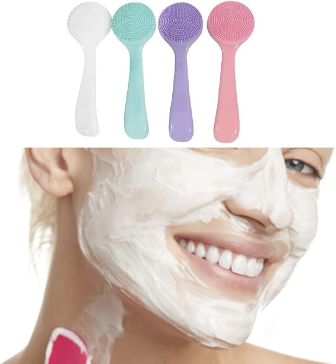 4 Pcs Silicone Facial Cleansing Brush, Manual Face Scrubber with Soft Bristles, Waterproof Exfoliating Brush for Daily Skincare Routine Blackheads Makeup Residues Removal