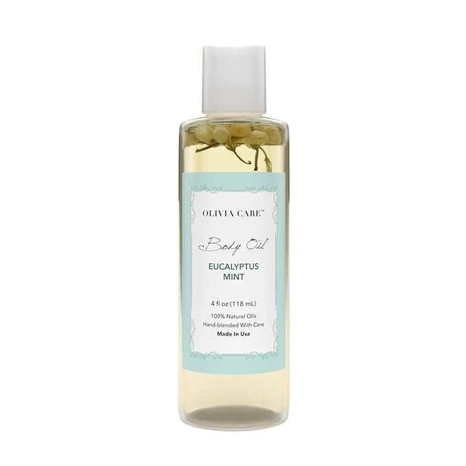 Olivia Care Body Oil Eucalyptus Mint Vegan & Natural | Hydrating & Moisturizing - Infused with VITAMIN E, K & Omega Fatty Acids - Refreshing Fragrance - (Eucalyptus Mint)
