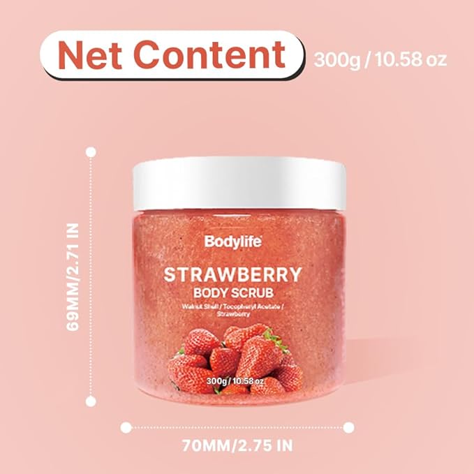 Strawberry Body Polish Removes Dead,for Dry Skin a Soft Hydrated Feel,Smoother, Softer Skin-10.58 oz