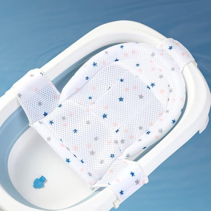 Breathable Mesh Newborn Baby Bath Mat Floating Foam Baby Tub Pillow Adjustable Non-Slip Bath Seat Pad Bath Cushion for Bathtub for 0-18 Months(NO TUB)