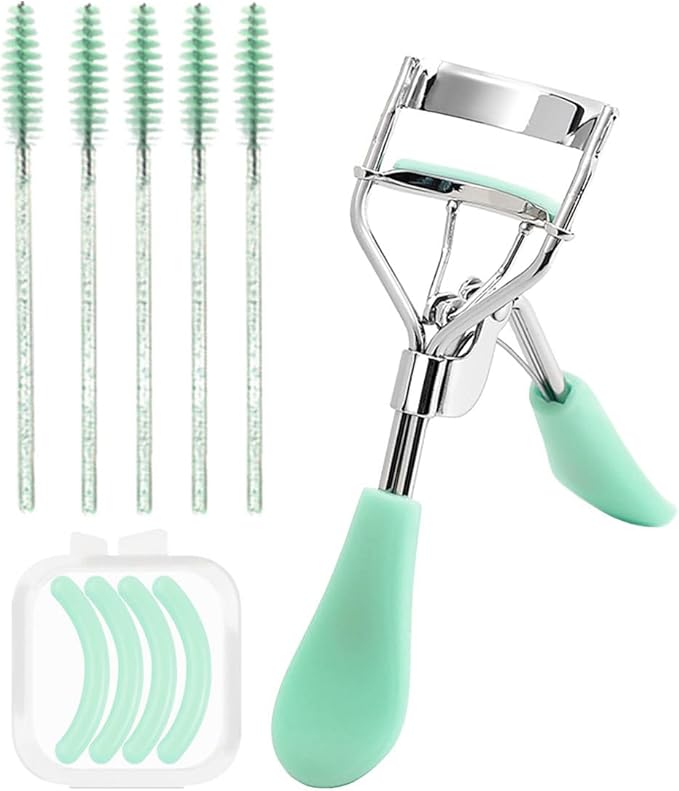 BenePoint Eyelash Curler, Lash Curler with Bonus 4Pcs Replacement Lash Pads& 5Pcs Eyelash Spoolies, Eyelash Curler Kit Portable Travel Eyelash Curler for Eyelash Extension (Green)