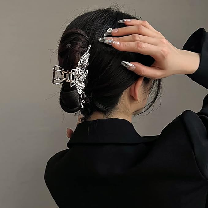 2 Pcs Large Metal Hair Claw Clips - Personality Nonslip Silver Hair Clamps,Perfect Jaw Hair Clamps For Women And Thinner-Thick Hair Styling-Strong Hold Hair-Fashion Hair Accessories (style3)