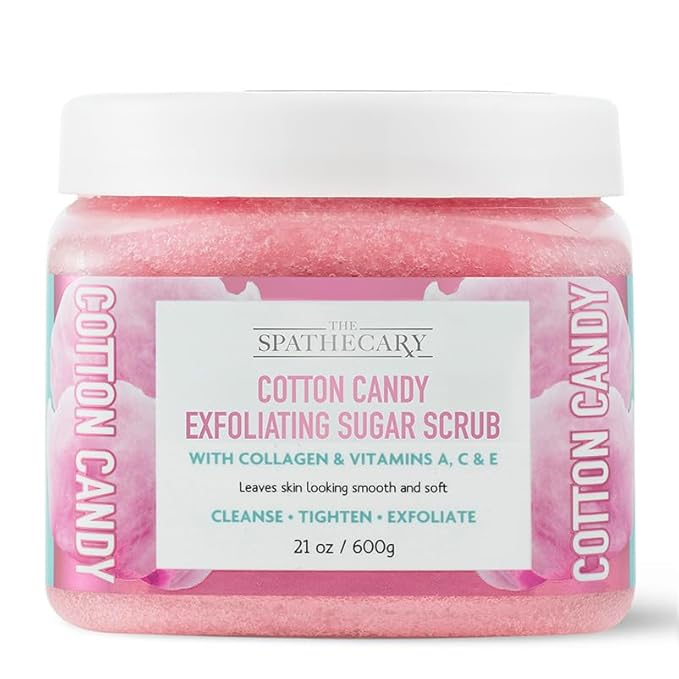 Cotton Candy Sugar Scrub - Exfoliating & Hydrating Body Scrub With Collagen & Vitamin A,C, & E to Help Smooth, Soft & Nourish for Radiant Skin, Body Care Exfoliator & Cleanser, 21 oz