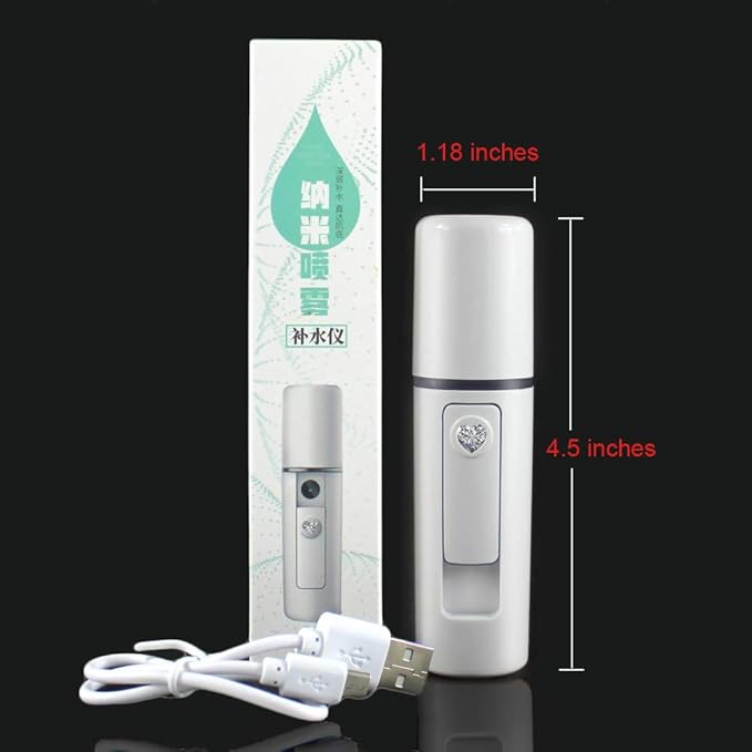 Nano Facial Mister Moisturizing Atomization Humidifier Cool Mist Facial Steamer Handy Mist Sprayer Moisturizing & Hydrating for Skin Care, Makeup, Eyelash Extensions (White)