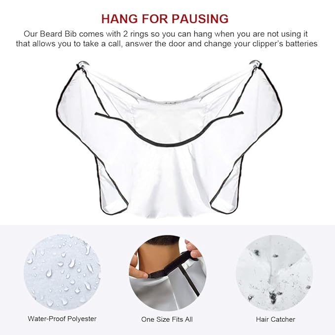 Beard Shaving Catcher Bib - The Smart Way to Shave - Beard Trimming Apron & Shaving Cape - Perfect Grooming Gift or Men's Birthday Gift - by Mobi Lock