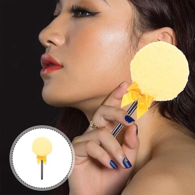 Large Dry Powder Puff with Handle for Body and Face Soft Plush Lollipop Shape Applicator 6.3 Inch Long Handle Body Powder Applicator for Makeup and Dusting