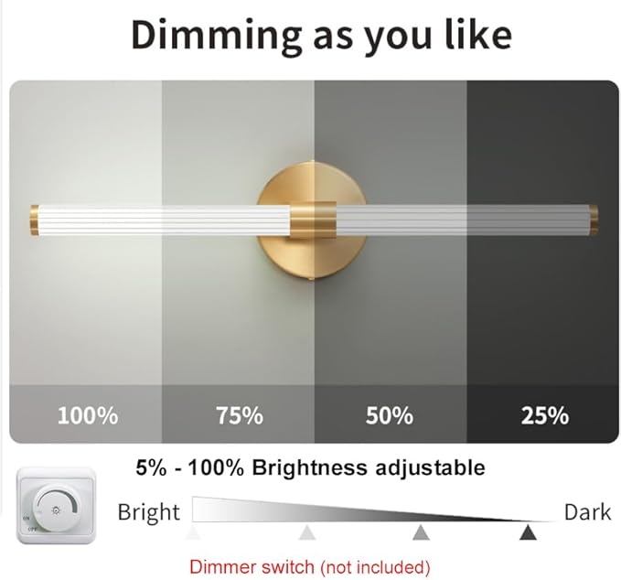 Gold Wall Sconces Set of Two Hardwired, Dimmable 5CCT LED Bathroom Light Fixtures Over Mirror, 360° Full Lighting 23 inch Vanity Light Bar Modern Wall Sconce for Bathroom Bedroom Living Room