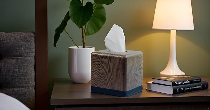 Hymmah Wooden Texture Square Tissue Box Cover Cube Tissue Holder Unique Design Klenex Box Dispenser for Bathroom Vanity Counter Tops Also Great for Bedrooms and Living Rooms