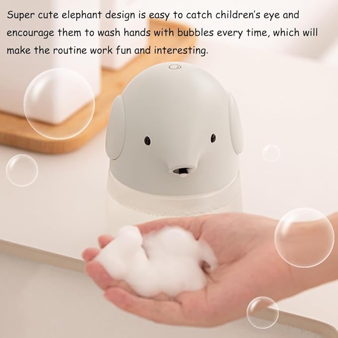 Automatic Soap Dispenser for Kids- Cute Elephant Touchless Foaming Hand Soap Dispenser, Waterproof & USB Rechargeable, 13.5oz/ 400ml for Bathroom Countertop, Kitchen, Preschool Children
