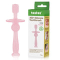 haakaa 360° Silicone Baby Toothbrush – 100% Soft Food Grade Silicone, BPA-Free, Suction Base, Safe for Babies 6 Months+, Gentle Gum and Teeth Cleaning for Infants, Gum Massager (Bubble Pink)