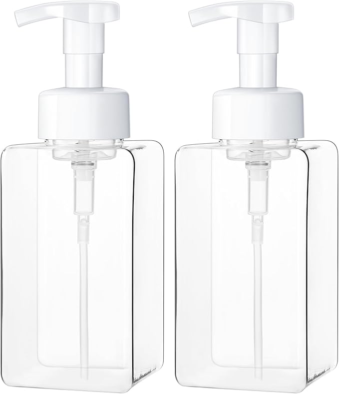 Foaming Soap Dispenser for Bathroom & Kitchen 15 Oz, Refillable Foam Hand Soap Dispenser for Liquid Soap, 2Pcs Foam Pump Bottle with Waterproof Labels, Clear