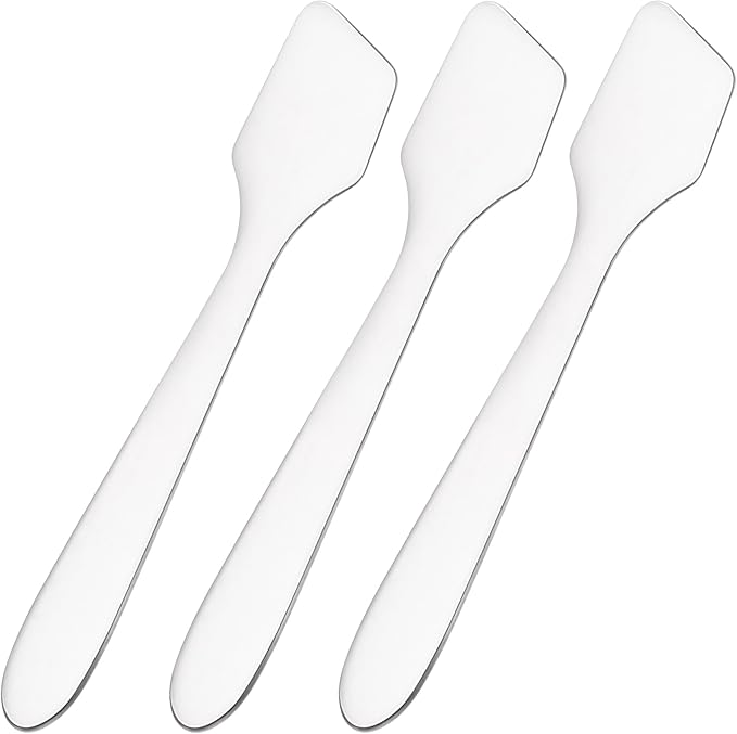 3pcs Mini Stainless Steel Makeup Spatula, Reusable Cosmetic Cream Spatulas Spoon, Skincare Scoop Applicator Facial Massage Beauty Tools for Mixing and Sampling Face Eye Cream- Silver