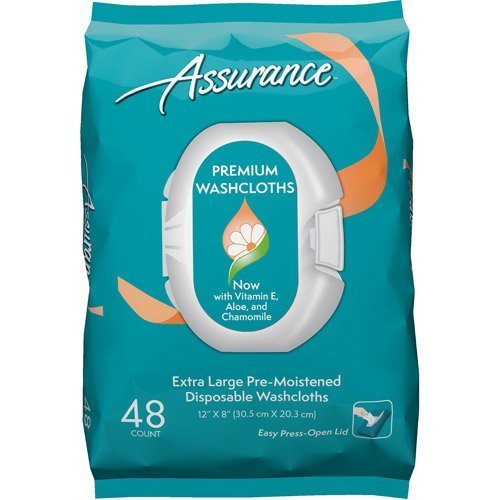 Assurance Premium Pre-moistened Disposable Washcloths, Extra Large, 48ct, Multi(96 Wipes Total) by Assurance