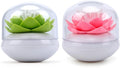 Bloss QTip Cotton Swab Holder Set - Lotus Toothpick Organizer Bathroom Decor Vanity Canister - 2 Pack (Green + Pink)