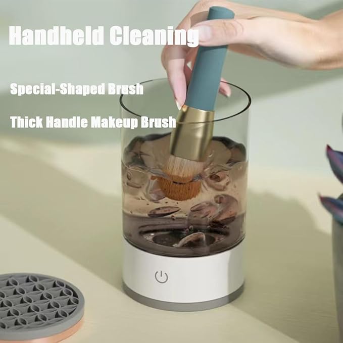 Cosmetic Brush Cleaner, Electric Makeup Brush Cleaning Machine with Silicone Mat, Automatic Spinning Brush Washer for Professional and Synthetic Brushes, Quick Cleaning Tool