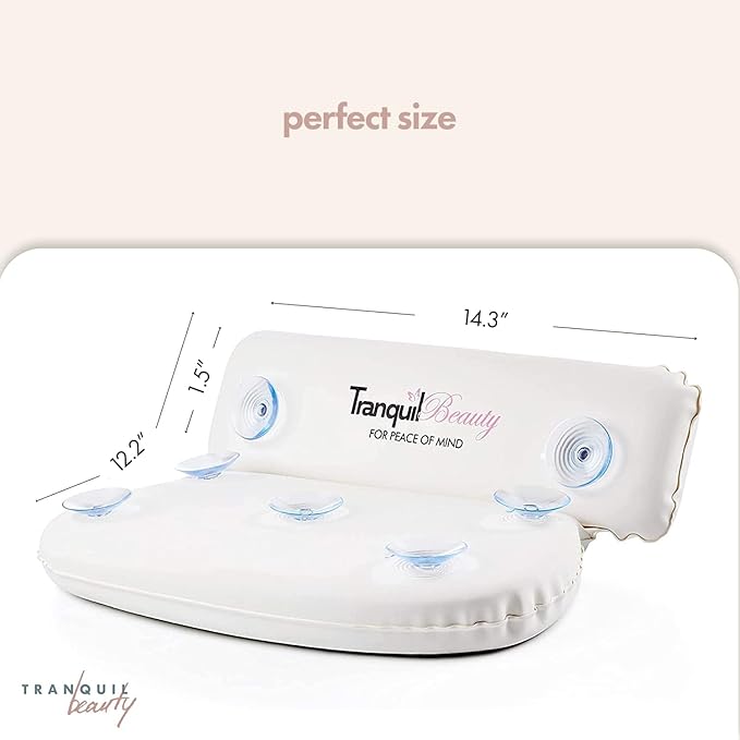 TranquilBeauty Bath Pillow, White, PVC, Pain Relief, 7 Suction Cups - Ergonomic Head & Back Support, Luxury Spa Experience, Waterproof Design, Ideal for Elderly & Children