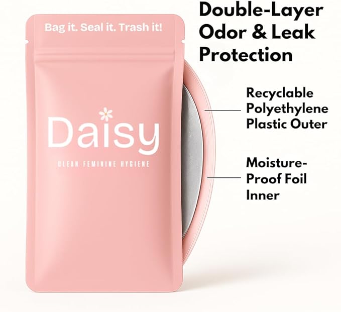 Discreet, Odor & Leak-Proof Tampon Disposal Bags | The Daisy Pouch (50 Count) | Sanitary Tampon Trash Disposal Bags for Work, School & Travel