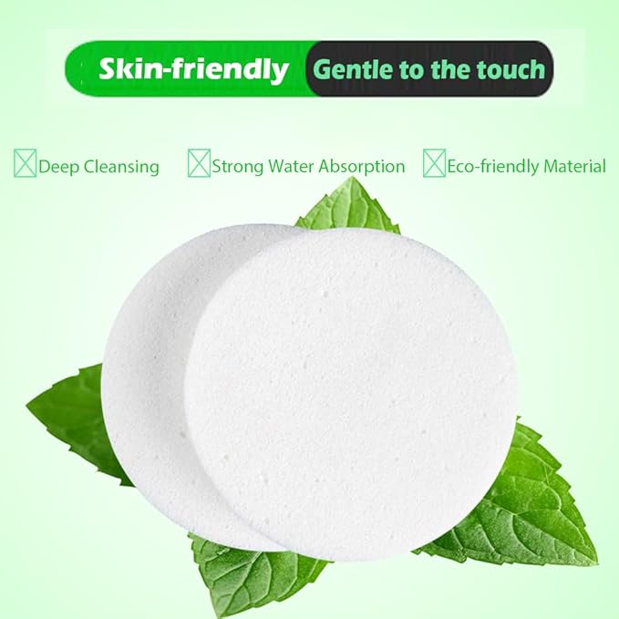 Facial Sponge Compressed,120 Count PVA Professional Makeup Removal Round Face Wash Sponges Spa Pads Exfoliating Cleansing for Women,White