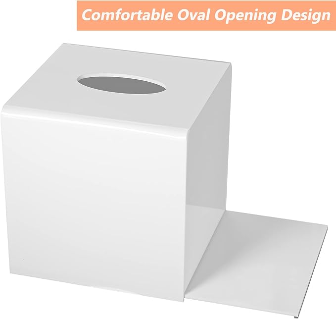 Kamehame Tissue Box Cover Square Acrylic Tissue Holder 5.25x5.25x5.5 Inch White Dryer Sheet Holder Container Tissue Dispenser for Home Bathroom Kitchen and Office
