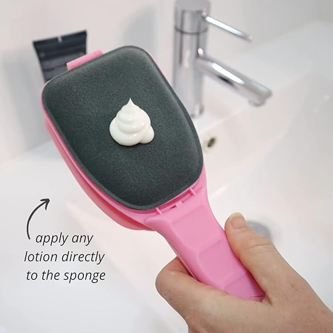 Bakslap - Body Lotion Applicator for Back and Body - Replaceable Sponge Pads (2 Pack) - Extendable Long Handle for Self Back & Body Application (Skin Cream, Suntan, Beauty, Tanning, Medical) (Pink)