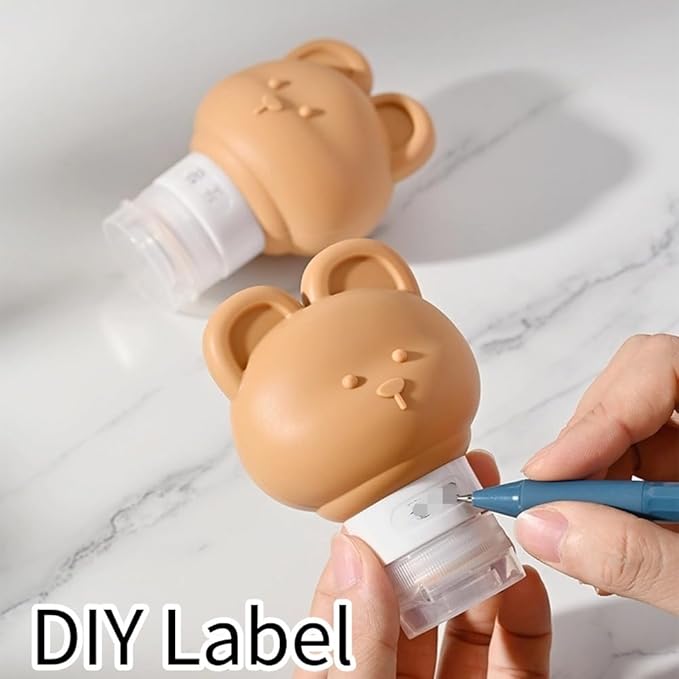Cute Bear Travel Bottles Set for Toiletries 3 Pack 2.8oz 80ML Leak Proof Silicone Containers for Conditioner Shampoo Lotion (Brown)