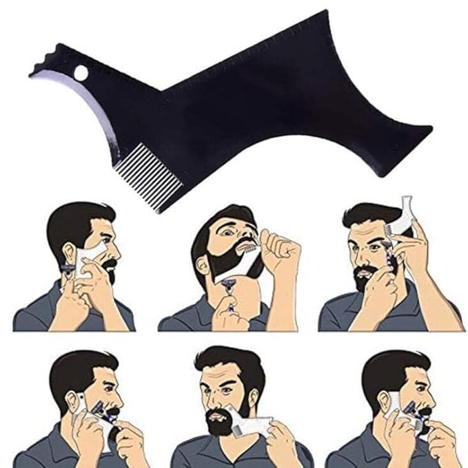 Beard Shaper Beard Shaping Tool & Guide for Men - Curve & Step Cut Edge Template for Trimming Mustache, Goatee, Neckline & Hairstyle - Black