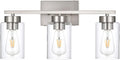 3-Light Bathroom Vanity Light, Modern Brushed Nickel Wall Lights with Clear Glass Shades, Bathroom Wall Sconce Lamp for Mirror Living Room Bedroom Hallway