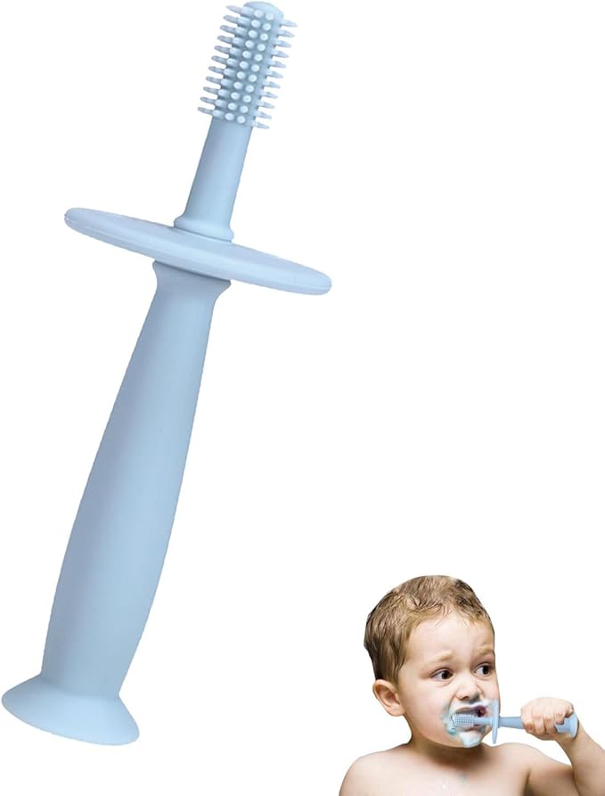 Baby Teether Toothbrush - 360 Degree Silicone Teething Toy with Suction Base, Soft Toddler Pacifier, Gum Massager Newborns, Infant Hygiene and Soothing Teether | for Babies 6-12 Months