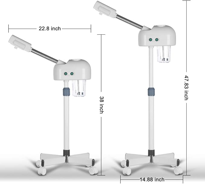 Professional Ozone Facial Steamer for Esthetician with Hot Mist, Stand Facial Steamer On Wheels, Height Adjustable & 360° Rotatable Nozzle, Home & Salon SPA