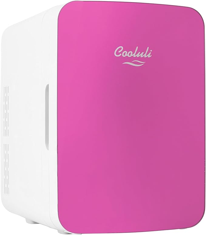 Cooluli 10L Mini Fridge for Bedroom, Car, Office Desk & Dorm - Portable Thermoelectric Cooler & Warmer for Food, Drinks, Skincare - Compact Refrigerator with Glass Front, Pink