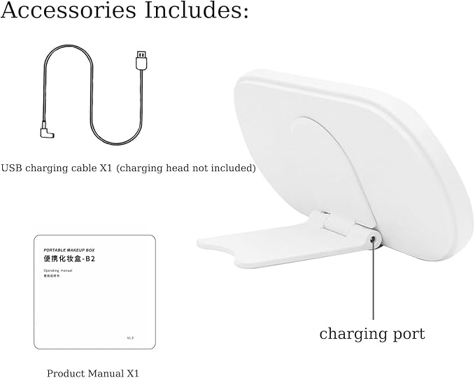 Portable LED Makeup Mirror with Storage Box, Touch Control Dimmable Light, Rotatable Stand & Rechargeable Cosmetic Organizer for Travel