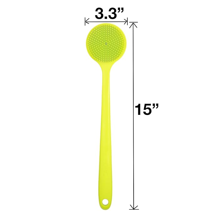 DNC Silicone Back Scrubber for Shower Soft Bath Body Brush with Long Handle (Green)
