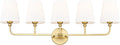 Bathroom Light Fixtures, 5 Light Brushed Gold Vanity Lights with Flared White Fabric Shade, 35 Inch Wall Sconce, Modern Sconces Wall Lighting for Hallway Bedroom, VL837-BG-5