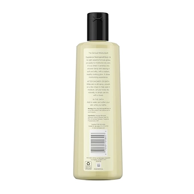 Neutrogena Body Oil Light Sesame Formula, Twin Pack of 16 fl oz, Radiant Glow Moisturizer for Dry Skin, Bath & Shower Oil For Smooth and Hydrated Skin