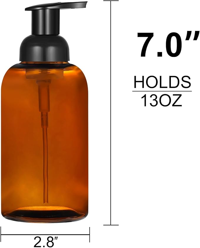 2 Pack Amber Glass Jar Soap Dispenser with Foaming Pump, 13 Ounce Amber Round Bottles Dispenser with Foaming Pump